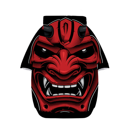 Red Japanese Demon Mask Print Dog Zip Up Hoodie