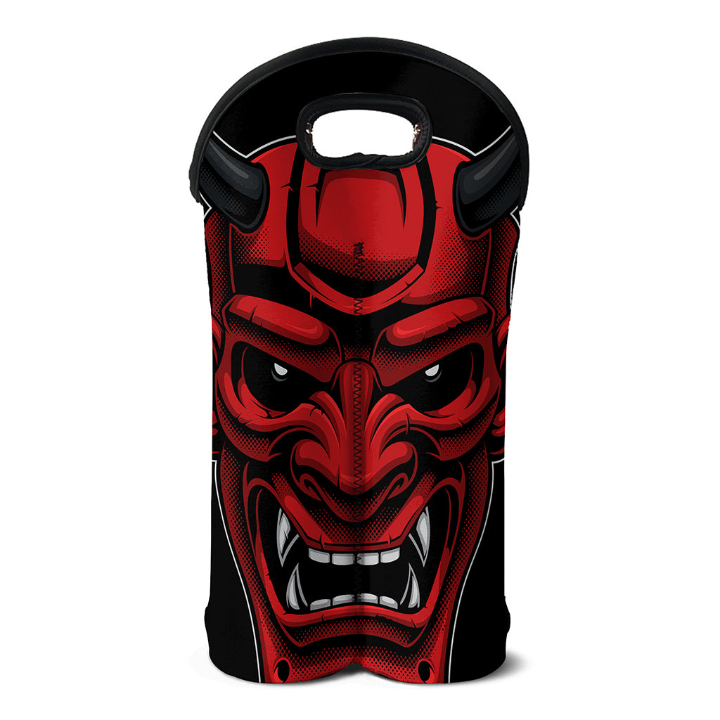 Red Japanese Demon Mask Print Double Neoprene Wine Tote