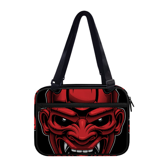 Red Japanese Demon Mask Print Double Strap Bible Bag