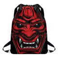 Red Japanese Demon Mask Print Drawstring Backpack