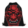Red Japanese Demon Mask Print Drawstring Bag