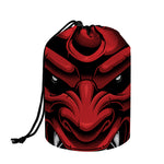 Red Japanese Demon Mask Print Drawstring Makeup Bag