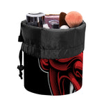 Red Japanese Demon Mask Print Drawstring Makeup Bag