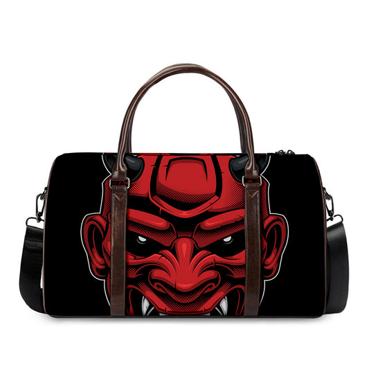 Red Japanese Demon Mask Print Duffle Bag