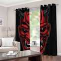 Red Japanese Demon Mask Print Extra Wide Grommet Curtains
