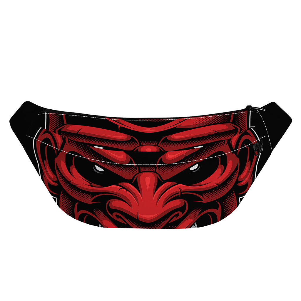 Red Japanese Demon Mask Print Fanny Pack