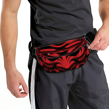Red Japanese Demon Mask Print Fanny Pack