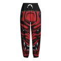 Red Japanese Demon Mask Print Fleece Lined Knit Pants