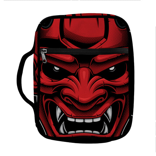 Red Japanese Demon Mask Print Front Pocket Bible Bag