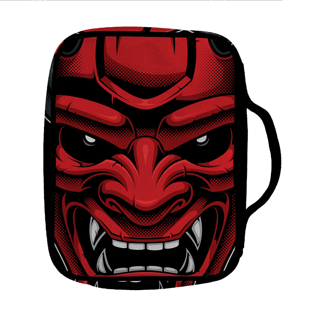 Red Japanese Demon Mask Print Front Pocket Bible Bag