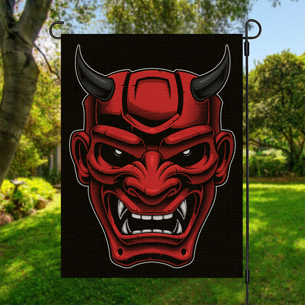 Red Japanese Demon Mask Print Garden Flag