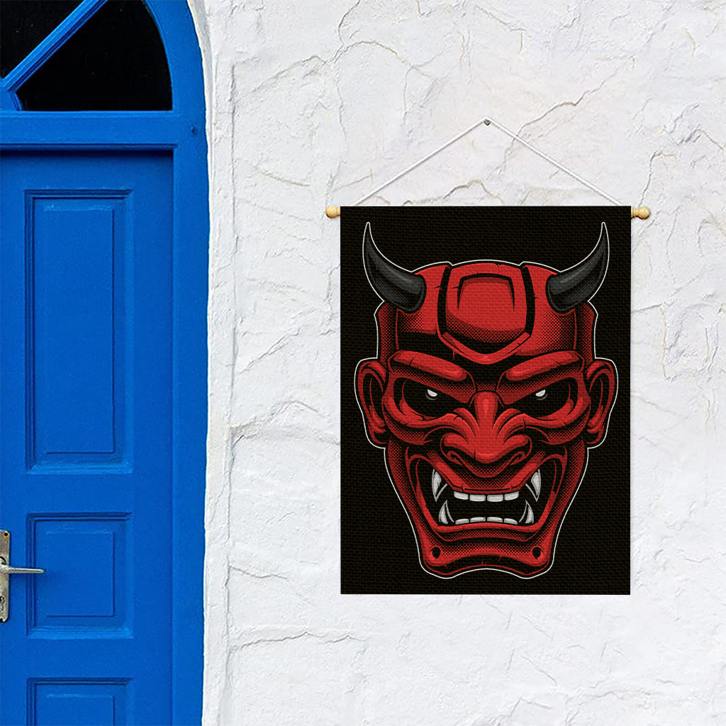 Red Japanese Demon Mask Print Garden Flag