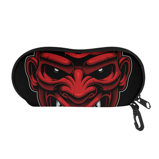 Red Japanese Demon Mask Print Glasses Case
