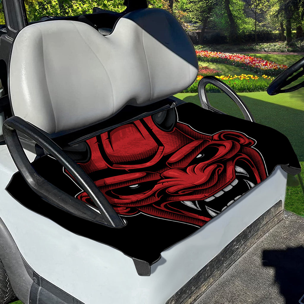 Red Japanese Demon Mask Print Golf Cart Seat Cover
