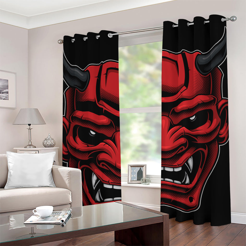 Red Japanese Demon Mask Print Grommet Curtains