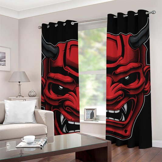 Red Japanese Demon Mask Print Grommet Curtains