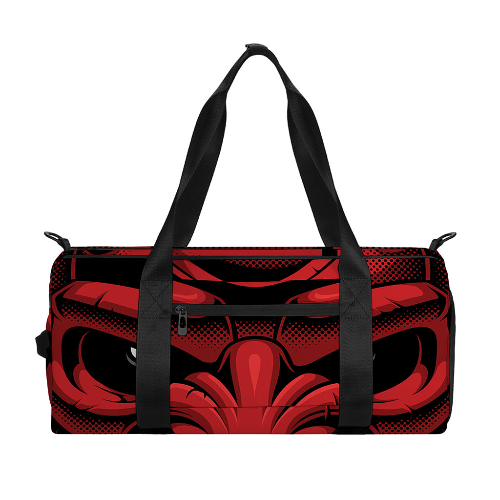 Red Japanese Demon Mask Print Gym Bag