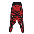 Red Japanese Demon Mask Print Hammer Pants