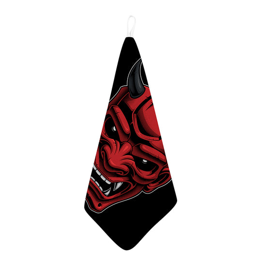 Red Japanese Demon Mask Print Hand Towel