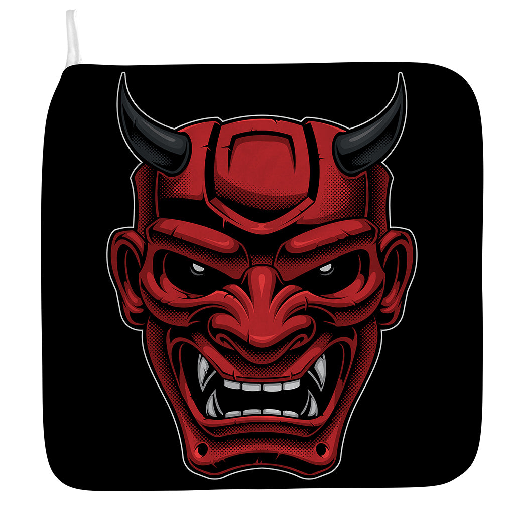 Red Japanese Demon Mask Print Hand Towel