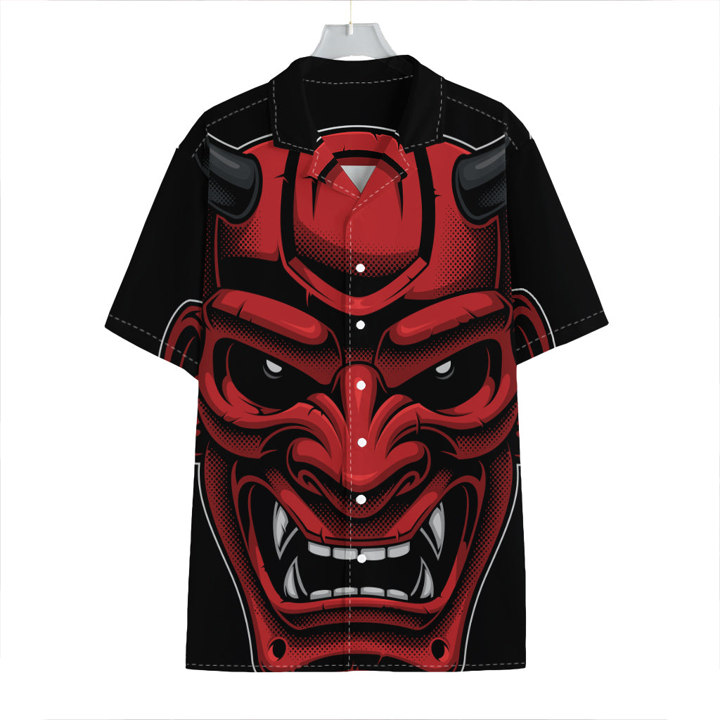 Red Japanese Demon Mask Print Hawaiian Shirt