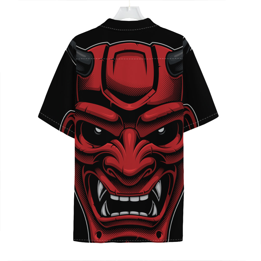 Red Japanese Demon Mask Print Hawaiian Shirt