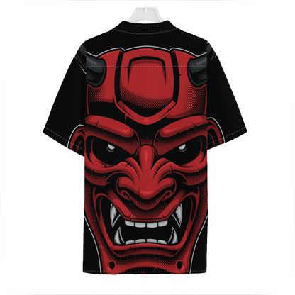 Red Japanese Demon Mask Print Hawaiian Shirt