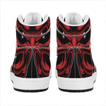Red Japanese Demon Mask Print High Top Leather Sneakers