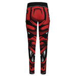 Red Japanese Demon Mask Print High-Waisted Pocket Leggings