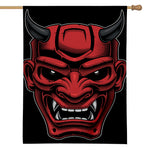 Red Japanese Demon Mask Print House Flag