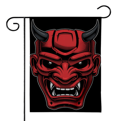 Red Japanese Demon Mask Print House Flag