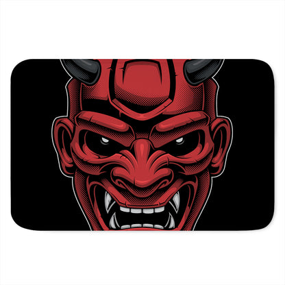 Red Japanese Demon Mask Print Indoor Door Mat