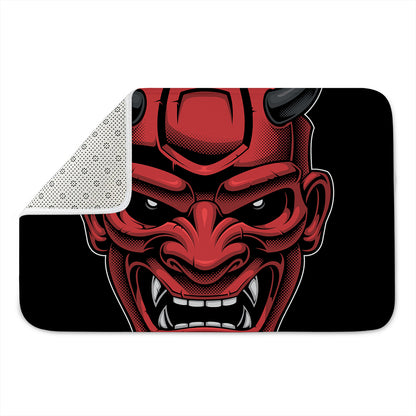 Red Japanese Demon Mask Print Indoor Door Mat