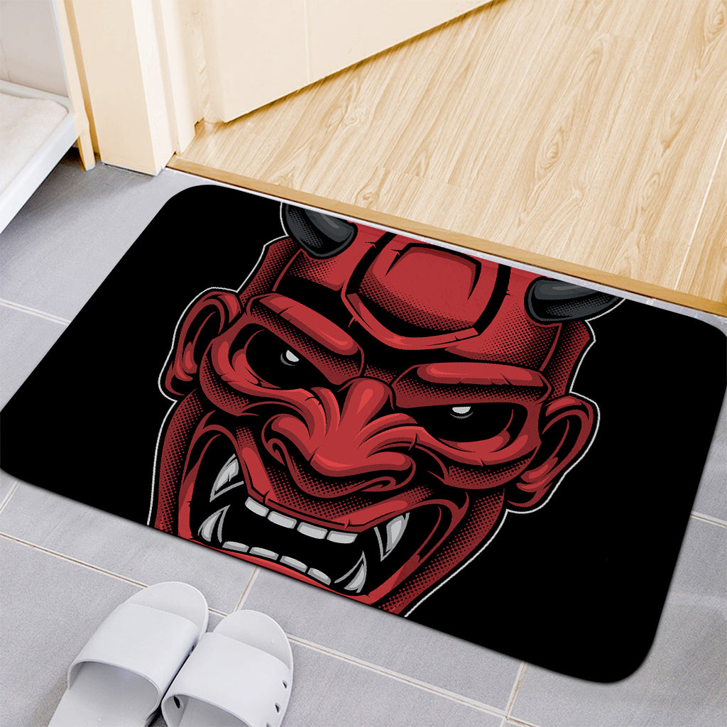 Red Japanese Demon Mask Print Indoor Door Mat