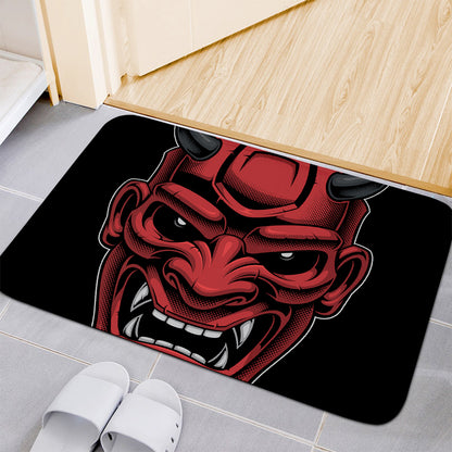 Red Japanese Demon Mask Print Indoor Door Mat