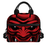 Red Japanese Demon Mask Print Insulated Lunch Bag