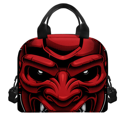Red Japanese Demon Mask Print Insulated Lunch Bag