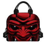 Red Japanese Demon Mask Print Insulated Lunch Bag