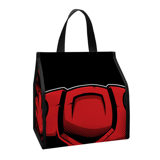 Red Japanese Demon Mask Print Insulated Lunch Tote