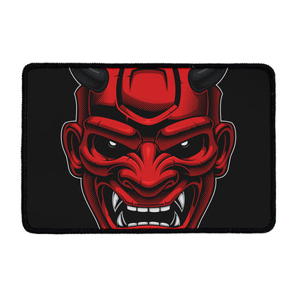 Red Japanese Demon Mask Print Kitchen Mat