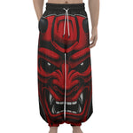 Red Japanese Demon Mask Print Lantern Pants
