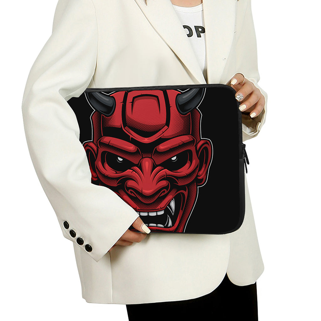 Red Japanese Demon Mask Print Laptop Sleeve
