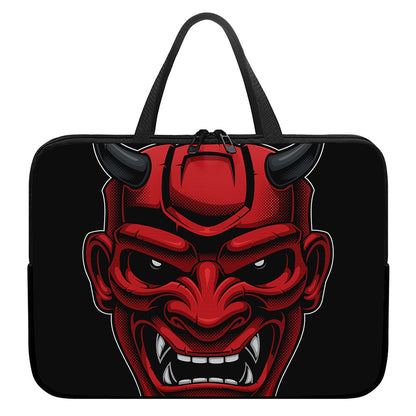 Red Japanese Demon Mask Print Laptop Sleeve With Handle