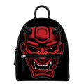 Red Japanese Demon Mask Print Leather Backpack