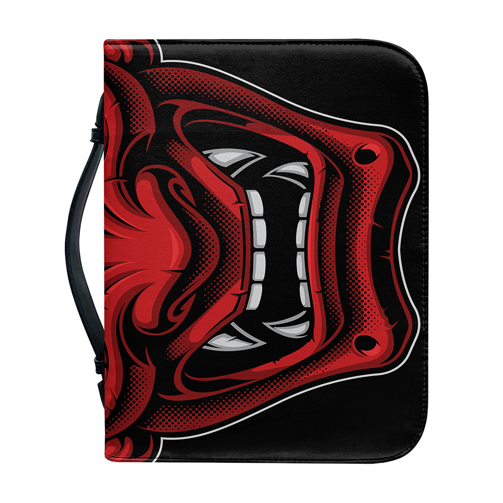 Red Japanese Demon Mask Print Leather Bible Cover