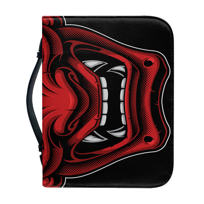 Red Japanese Demon Mask Print Leather Bible Cover