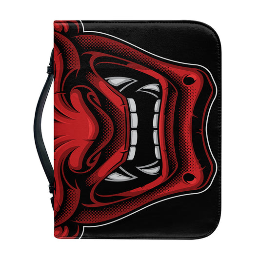 Red Japanese Demon Mask Print Leather Bible Cover