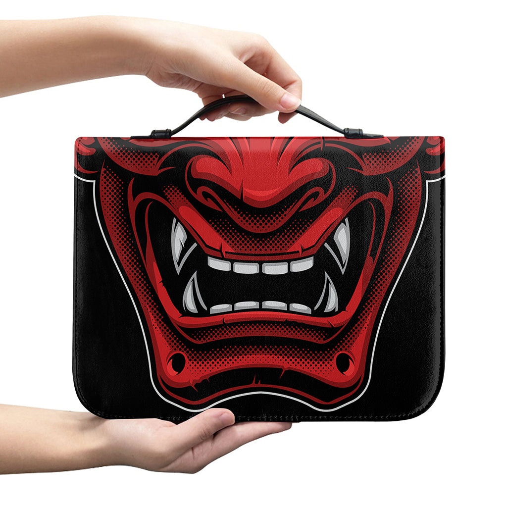 Red Japanese Demon Mask Print Leather Bible Cover
