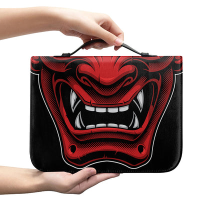 Red Japanese Demon Mask Print Leather Bible Cover