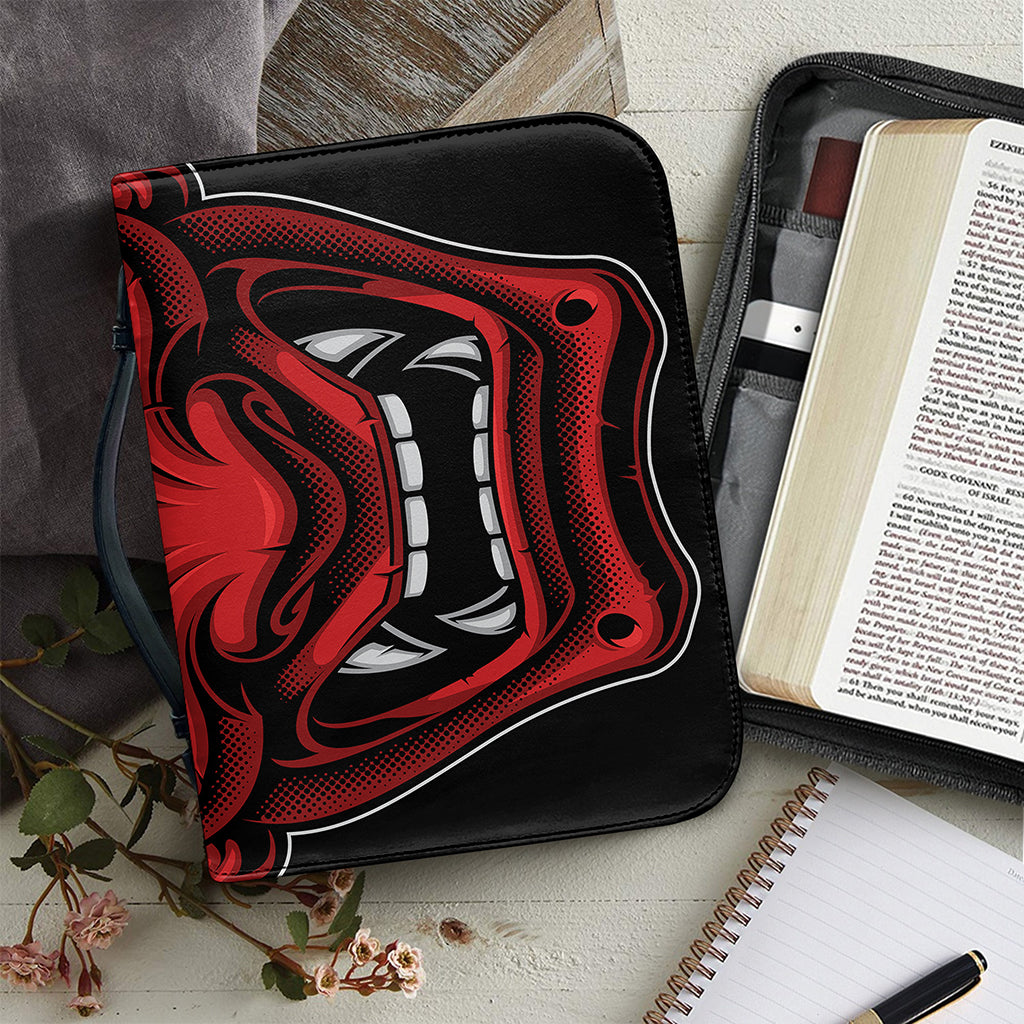 Red Japanese Demon Mask Print Leather Bible Cover